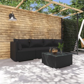 4-teiliges Gartenmöbel-Set und schwarze synthetische Rattankissen von vidaXL, Gartensets - Ref: Foro24-3101416, Preis: 388,99...