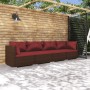 Set muebles de jardín 4 piezas y cojines ratán sintético marrón de vidaXL, Conjuntos de jardín - Ref: Foro24-3101427, Precio:...