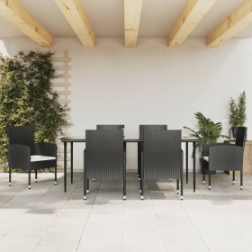 7-teiliges Garten-Esszimmer-Set aus synthetischem Rattan und schwarzem Stahl von vidaXL, Gartensets - Ref: Foro24-3203310, Pr...