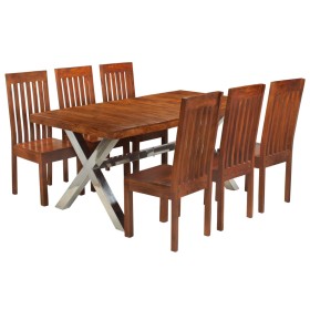 7-piece dining set acacia wood sheesham finish by vidaXL, Furniture sets for kitchens and dining rooms - Ref: Foro24-275332, ...