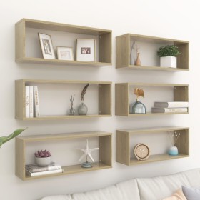 Cube wall shelf 6 units Sonoma oak plywood 60x15x23 cm by vidaXL, Shelves and shelves - Ref: Foro24-807144, Price: 70,34 €, D...