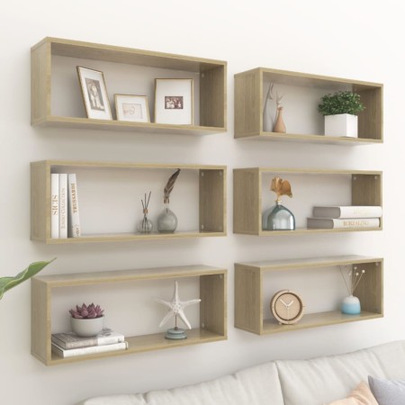 Cube wall shelf 6 units Sonoma oak plywood 60x15x23 cm by vidaXL, Shelves and shelves - Ref: Foro24-807144, Price: 76,68 €, D...