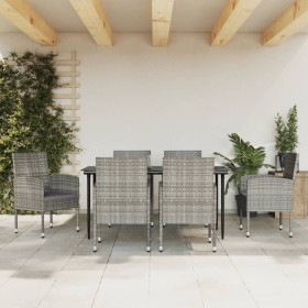 Garten-Essgruppe 7-teilig aus synthetischem Rattan Stahl grau schwarz von vidaXL, Gartensets - Ref: Foro24-3203325, Preis: 52...