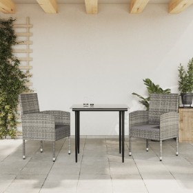 Garten-Essgruppe 3-teilig synthetisches Rattan Stahl grau schwarz von vidaXL, Gartensets - Ref: Foro24-3203320, Preis: 214,99...