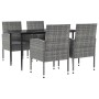 Juego de comedor jardín 5 pzas ratán sintético acero gris negro de vidaXL, Conjuntos de jardín - Ref: Foro24-3203322, Precio:...