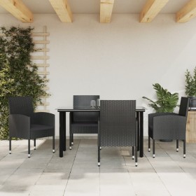 5-teiliges Garten-Esszimmer-Set aus synthetischem Rattan und schwarzem Stahl von vidaXL, Gartensets - Ref: Foro24-3203346, Pr...