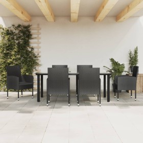 7-teiliges Garten-Esszimmer-Set aus synthetischem Rattan und schwarzem Stahl von vidaXL, Gartensets - Ref: Foro24-3203350, Pr...