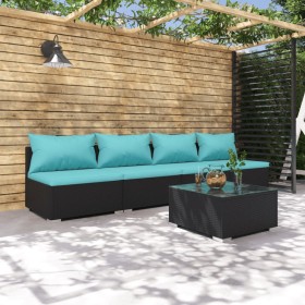 5-teiliges Gartensofa-Set und schwarze synthetische Rattankissen von vidaXL, Gartensets - Ref: Foro24-3101409, Preis: 483,99 ...