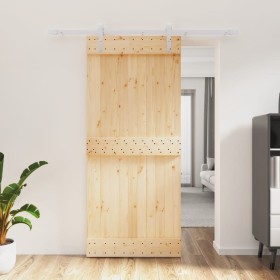 Schiebetür mit Beschlägen aus massivem Kiefernholz, 90 x 210 cm von vidaXL, Türen - Ref: Foro24-3203011, Preis: 155,99 €, Rab...