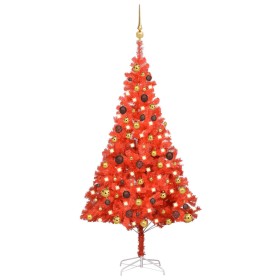 Vorbeleuchteter Weihnachtsbaum mit roten Lichtern und Kugeln 150 cm von vidaXL, Weihnachtsbäume - Ref: Foro24-3077513, Preis:...