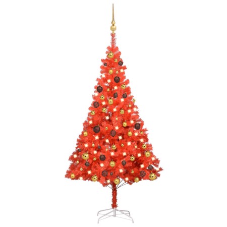 Árbol de Navidad preiluminado con luces y bolas rojo 150 cm de vidaXL, Arboles de navidad - Ref: Foro24-3077513, Precio: 52,9...