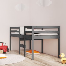 Gray solid pine wood high bed 90x200 cm by vidaXL, Beds and slatted bases - Ref: Foro24-821606, Price: 187,99 €, Discount: %