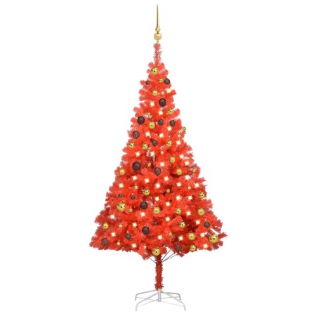 Set árbol de Navidad artificial con LED y bola rojo 180 cm PVC de vidaXL, Arboles de navidad - Ref: Foro24-3077514, Precio: 7...