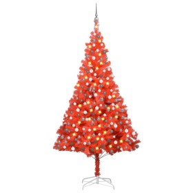 Árbol de Navidad preiluminado con luces y bolas rojo 210 cm de vidaXL, Arboles de navidad - Ref: Foro24-3077687, Precio: 66,9...