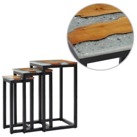 Stapelbare Tische 3 Einheiten Massivholz Teak und Polyresin von vidaXL, Seitentische - Ref: Foro24-281648, Preis: 140,99 €, R...