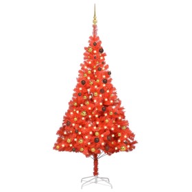 Árbol de Navidad preiluminado con luces y bolas rojo 210 cm de vidaXL, Arboles de navidad - Ref: Foro24-3077515, Precio: 79,9...