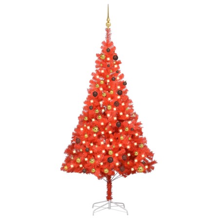 Beleuchteter Weihnachtsbaum mit Lichtern und roten Kugeln 210 cm von vidaXL, Weihnachtsbäume - Ref: Foro24-3077515, Preis: 79...