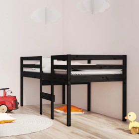 Cama alta negra madera maciza pino 90x200 cm de vidaXL, Camas y somieres - Ref: Foro24-821608, Precio: 218,99 €, Descuento: %