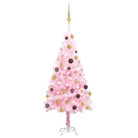 Árbol de Navidad preiluminado con luces y bolas rosa 120 cm de vidaXL, Arboles de navidad - Ref: Foro24-3077497, Precio: 49,9...