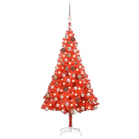 Árbol de Navidad preiluminado con luces y bolas rojo 180 cm de vidaXL, Arboles de navidad - Ref: Foro24-3077600, Precio: 75,9...