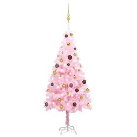 Árbol de Navidad preiluminado con luces y bolas rosa 150 cm de vidaXL, Arboles de navidad - Ref: Foro24-3077498, Precio: 52,9...