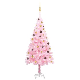 Árbol de Navidad preiluminado con luces y bolas rosa 180 cm de vidaXL, Arboles de navidad - Ref: Foro24-3077499, Precio: 55,9...