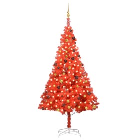 Árbol de Navidad preiluminado con luces y bolas rojo 240 cm de vidaXL, Arboles de navidad - Ref: Foro24-3077516, Precio: 120,...