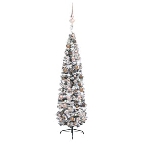 Árbol Navidad artificial estrecho con LED y bolas verde 210 cm de vidaXL, Arboles de navidad - Ref: Foro24-3077858, Precio: 1...