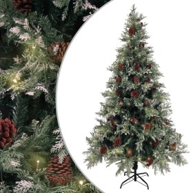 Christmas tree with lights and pine cones PVC PE green and white 195 cm by vidaXL, Christmas trees - Ref: Foro24-3094565, Pri...