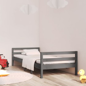 Solid gray pine wood bed frame 90x200 cm by vidaXL, Beds and slatted bases - Ref: Foro24-821626, Price: 88,15 €, Discount: %