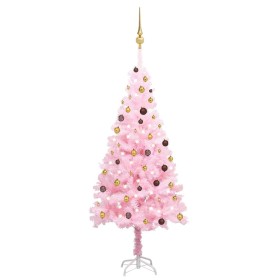 Árbol de Navidad preiluminado con luces y bolas rosa 210 cm de vidaXL, Arboles de navidad - Ref: Foro24-3077500, Precio: 92,9...