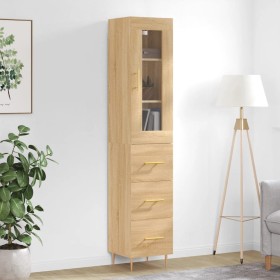 Aparador de madera contrachapada roble Sonoma 34,5x34x180 cm de vidaXL, Aparadores - Ref: Foro24-3199228, Precio: 108,99 €, D...