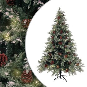 Weihnachtsbaum mit Lichtern und Tannenzapfen PVC PE grün und weiß 150 cm von vidaXL, Weihnachtsbäume - Ref: Foro24-3094564, P...