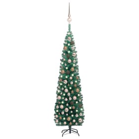 Árbol Navidad artificial estrecho con LED y bolas verde 210 cm de vidaXL, Arboles de navidad - Ref: Foro24-3077853, Precio: 8...