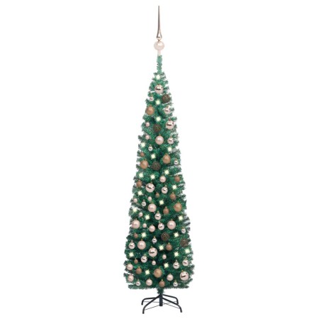 Schmaler künstlicher Weihnachtsbaum mit LED und grünen Kugeln 210 cm von vidaXL, Weihnachtsbäume - Ref: Foro24-3077853, Preis...