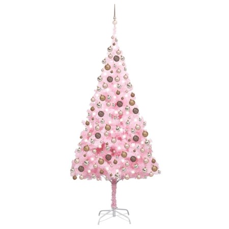 Árbol de Navidad preiluminado con luces y bolas rosa 240 cm de vidaXL, Arboles de navidad - Ref: Foro24-3077587, Precio: 129,...