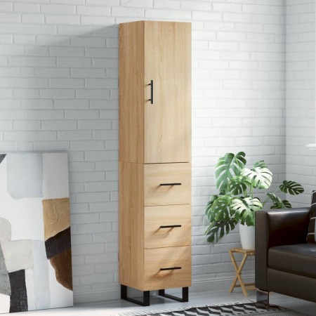 Aparador de madera contrachapada roble Sonoma 34,5x34x180 cm de vidaXL, Aparadores - Ref: Foro24-3198876, Precio: 128,07 €, D...