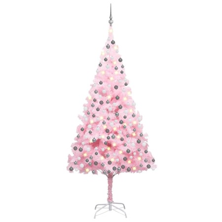 Árbol de Navidad preiluminado con luces y bolas rosa 210 cm de vidaXL, Arboles de navidad - Ref: Foro24-3077672, Precio: 84,0...