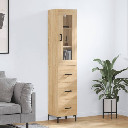 Aparador de madera contrachapada roble Sonoma 34,5x34x180 cm de vidaXL, Aparadores - Ref: Foro24-3199236, Precio: 114,72 €, D...