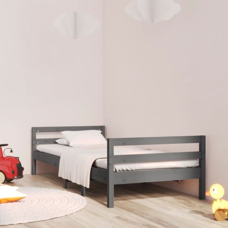 Solid gray pine wood bed frame 75x190 cm by vidaXL, Beds and slatted bases - Ref: Foro24-821641, Price: 92,99 €, Discount: %