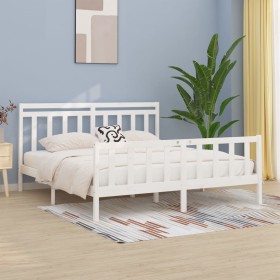 Solid white pine wood bed frame 200x200 cm by vidaXL, Beds and slatted bases - Ref: Foro24-3107049, Price: 150,34 €, Discount: %