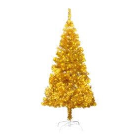 Árbol Navidad artificial con LEDs y soporte PVC dorado 150 cm de vidaXL, Arboles de navidad - Ref: Foro24-3077432, Precio: 27...