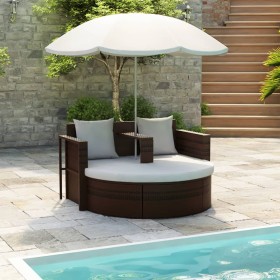 Garden bed with brown synthetic rattan parasol by vidaXL, Outdoor beds - Ref: Foro24-40734, Price: 296,99 €, Discount: %