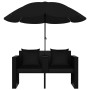 Cama de jardín con sombrilla ratán sintético negro de vidaXL, Camas para exteriores - Ref: Foro24-47398, Precio: 254,73 €, De...