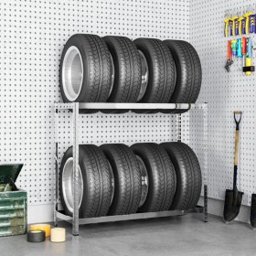 2-tier tire rack steel silver 110x40x110 cm by vidaXL, Industrial shelving - Ref: Foro24-152891, Price: 49,99 €, Discount: %