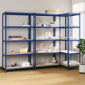 Shelving 5 levels 3 units steel and blue plywood by vidaXL, Industrial shelving - Ref: Foro24-3154213, Price: 208,59 €, Disco...