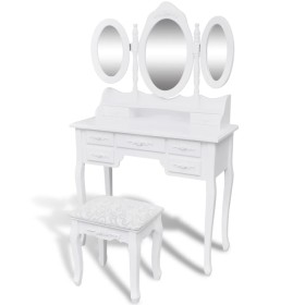 Dressing table with stool and 3 white mirrors by vidaXL, Bedroom Dressers - Ref: Foro24-241483, Price: 229,08 €, Discount: %