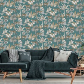 DUTCH WALLCOVERINGS Blue and beige leopard wallpaper by DUTCH WALLCOVERINGS, Painted paper - Ref: Foro24-437432, Price: 30,78...