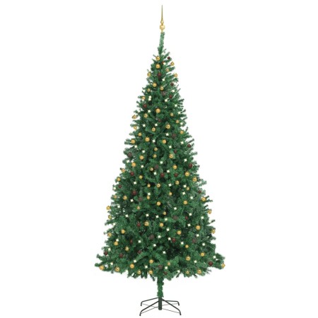 Árbol de Navidad preiluminado con luces y bolas verde 300 cm de vidaXL, Arboles de navidad - Ref: Foro24-3077788, Precio: 211...