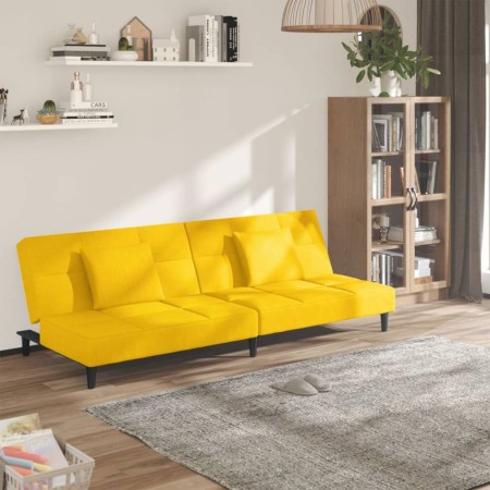 Sofá cama de 2 plazas con dos cojines terciopelo amarillo de vidaXL, Sofás - Ref: Foro24-337447, Precio: 194,40 €, Descuento: %